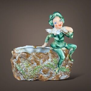 Occupied Japan Pixie Planter Figurine 1940s Vintage Mid Century Ceramic Kitsch